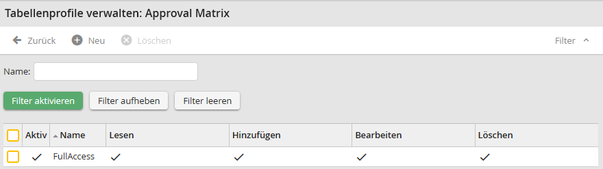 Übersicht: Profile verwalten