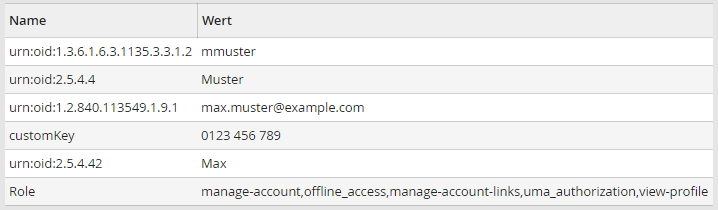 Beispiel: Vom Identity Provider bereitgestellte Attribute