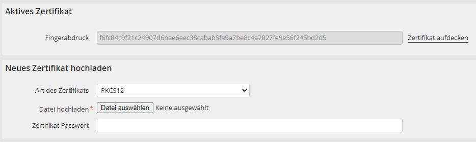 Zertifikat hochladen