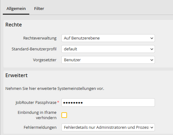 Sichheitseinstellungen Allgemein