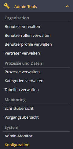 Navigation der Admin Tools