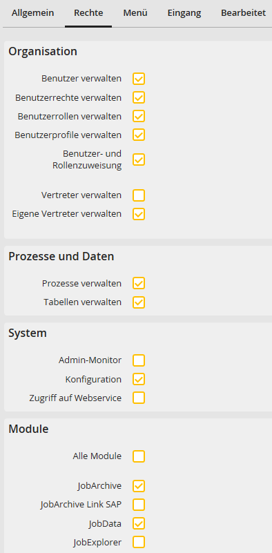 Benutzerprofil Rechte