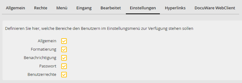 Einstellungen definieren