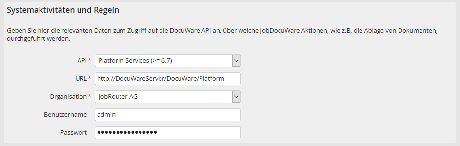Systemaktivitäten und Regeln: Datenbank-Verbindung