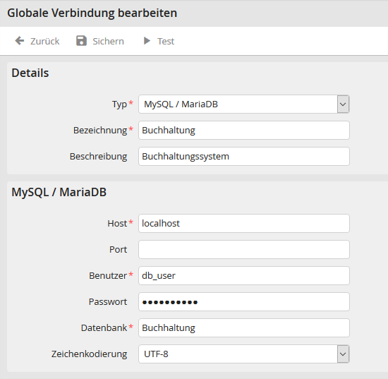 Globale Verbindung bearbeiten