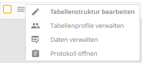 Tabellen verwalten: Kontextmenü