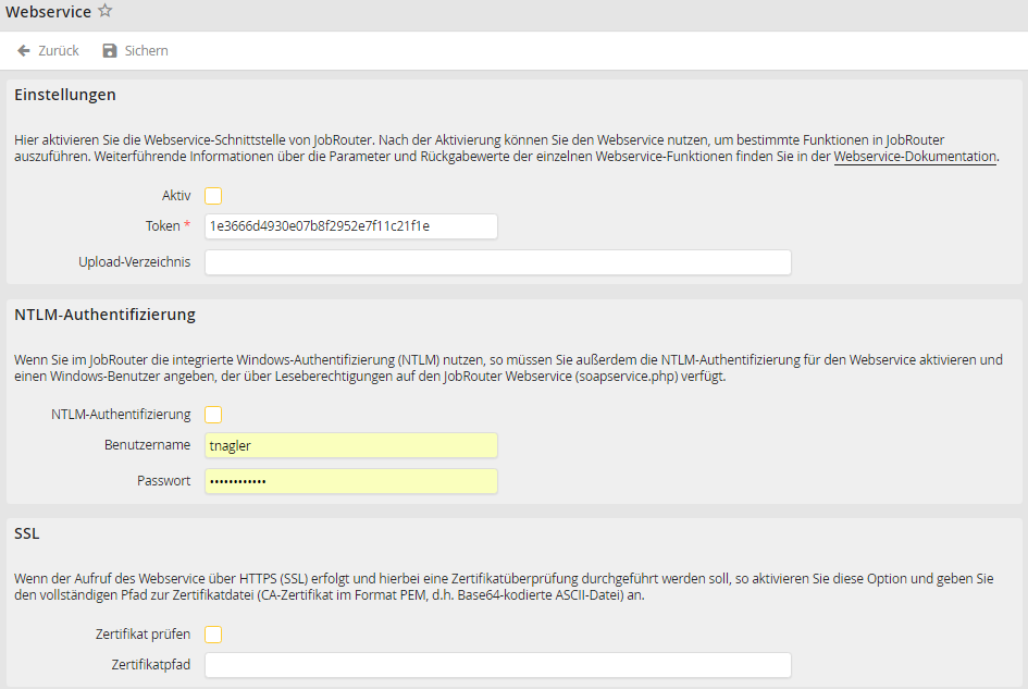 Webservice-Einstellungen