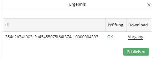 Vorgang exportieren: Ergebnis