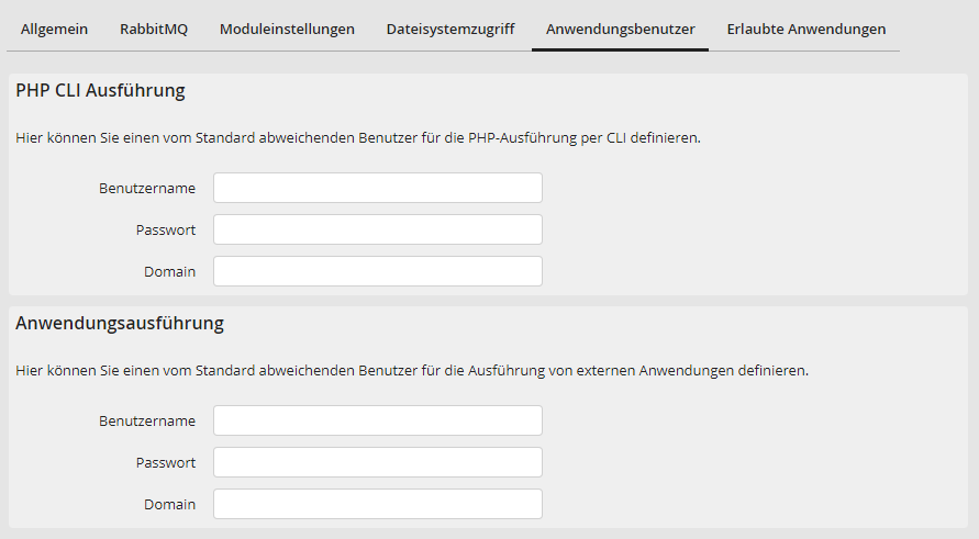 Instanz bearbeiten - Anwendungsbenutzer