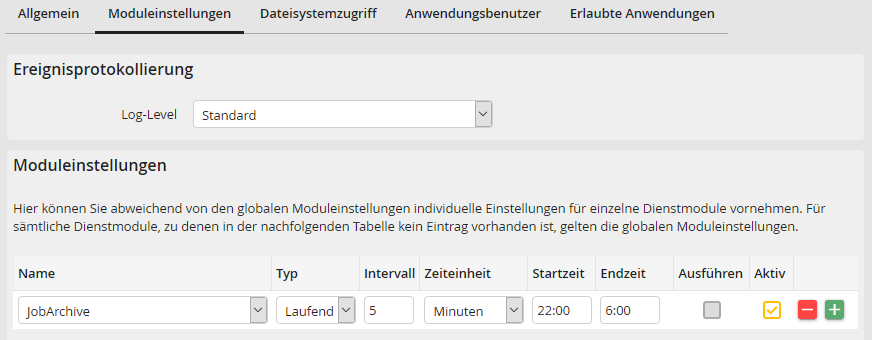 Instanz bearbeiten - Moduleinstellungen