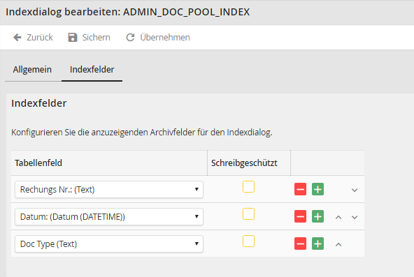 Indexdialog bearbeiten – Registerkarte Indexfelder