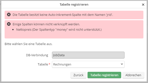 Registrieren fehlgeschlagen