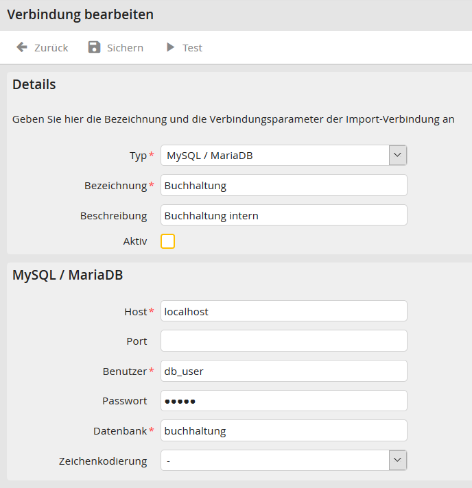 Import-Verbindung bearbeiten