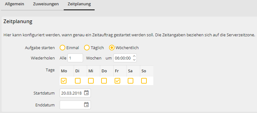 Zeitauftrag: Zeitplanung (Wöchentlich)