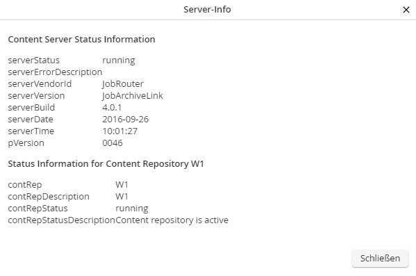 Beispielaufruf der Server-Info in der Content-Repository-Übersicht
