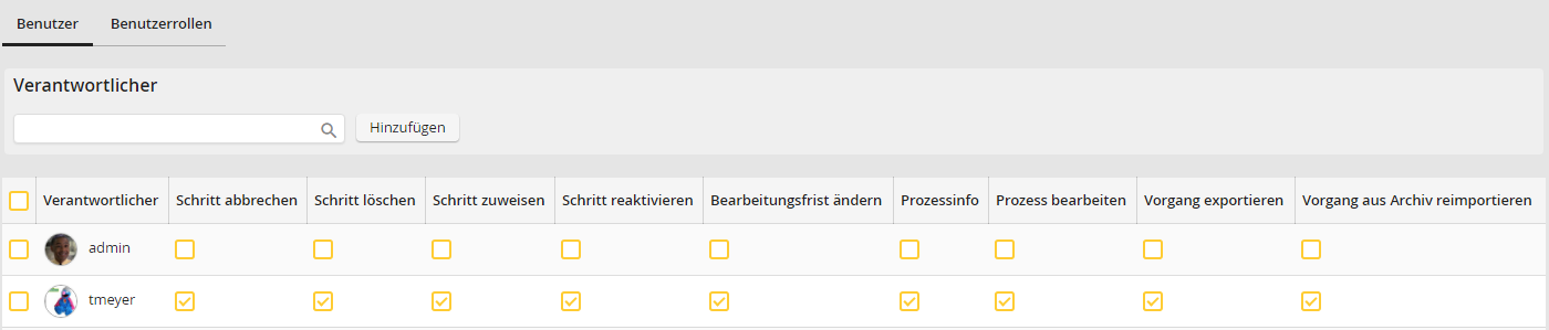 Prozessverantwortliche verwalten: Benutzer