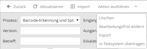 Vorgangsaktionen-Auswahlliste