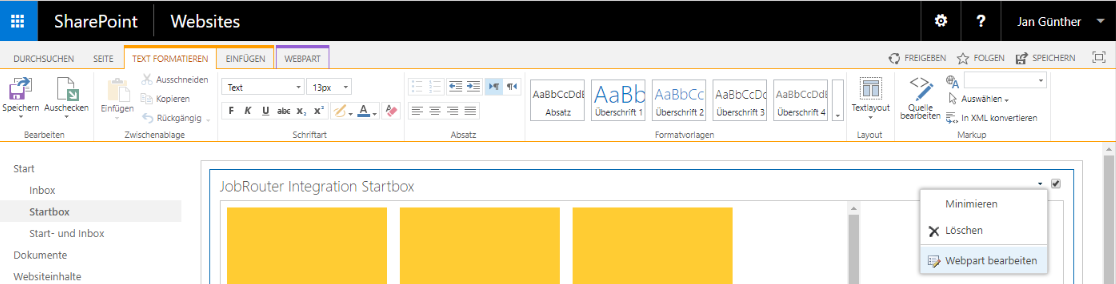 Webpart bearbeiten
