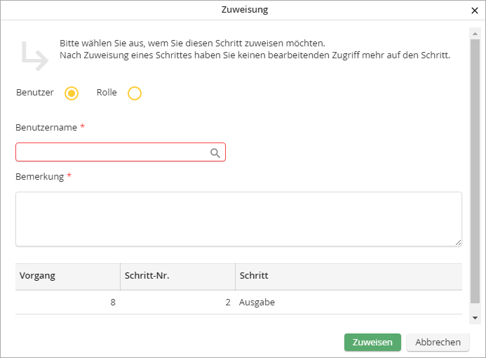 Schritt einem Benutzer oder einer Rolle zuweisen