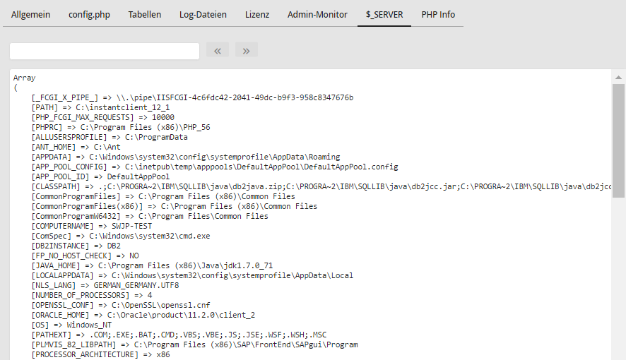 Analyseergebnis – Registerkarte $_SERVER