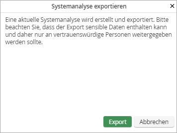 Export einer Analysedatei - Sicherheitshinweis