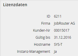 Systeminformationen – Allgemein, Abschnitt Lizenzdaten