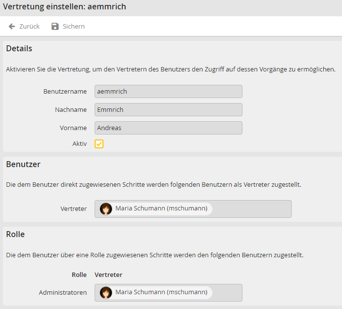 Vertretung einstellen