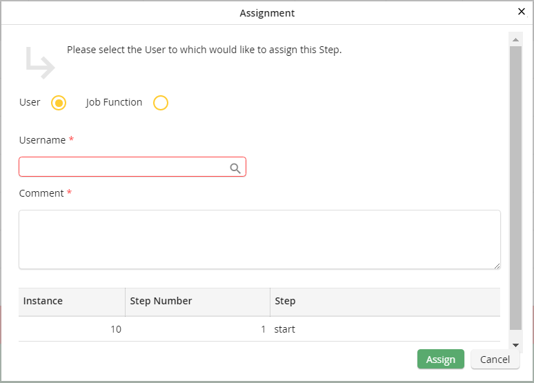 Assigning a step to a user