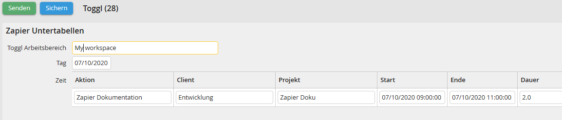 JobRouter Untertabelle