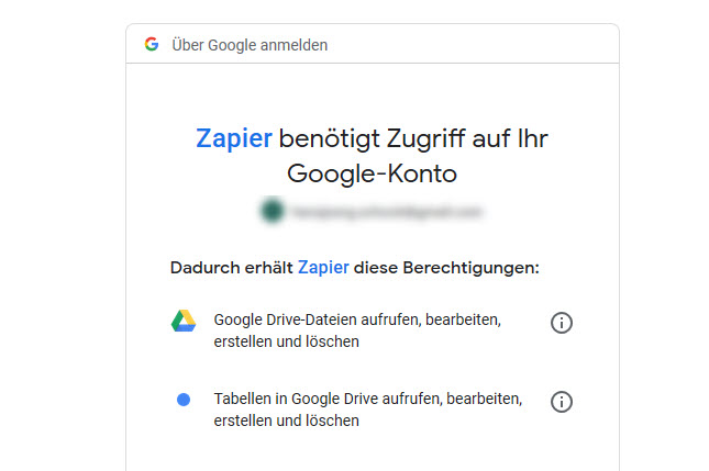 Zapier Konto Zugriff