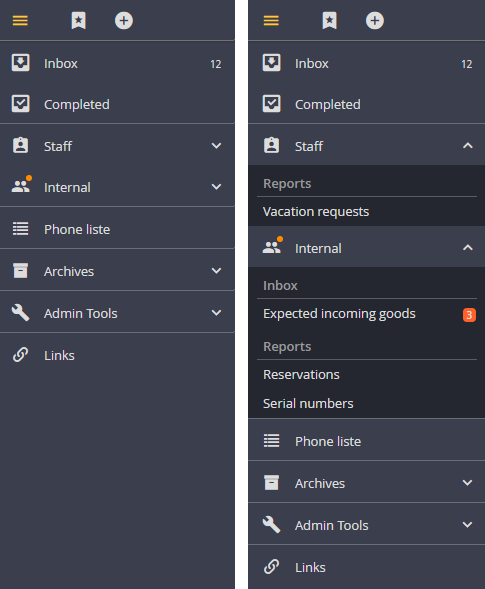 JobRouter navigation menu (1st und 2nd level)