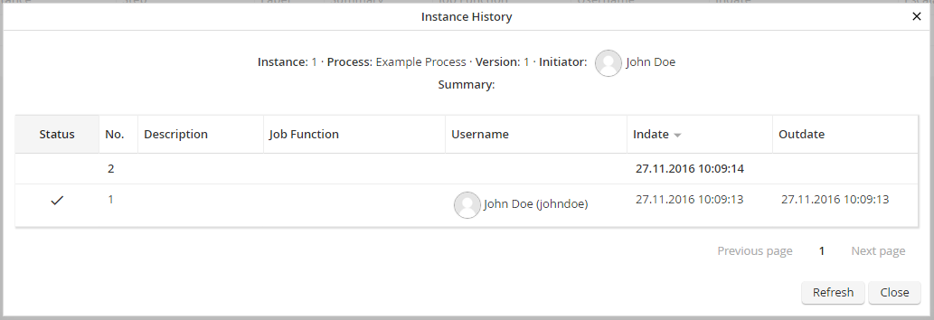 Instance history