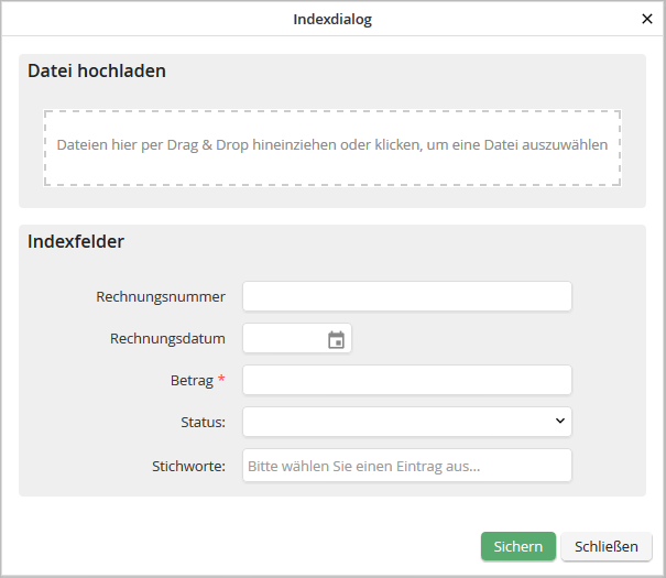 Popup zum Ablegen eines Dokuments