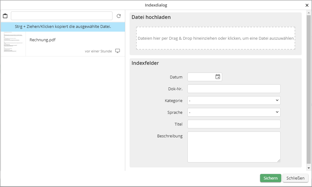 DocumentHub-Anbindung im Ablage-und Indexdialog