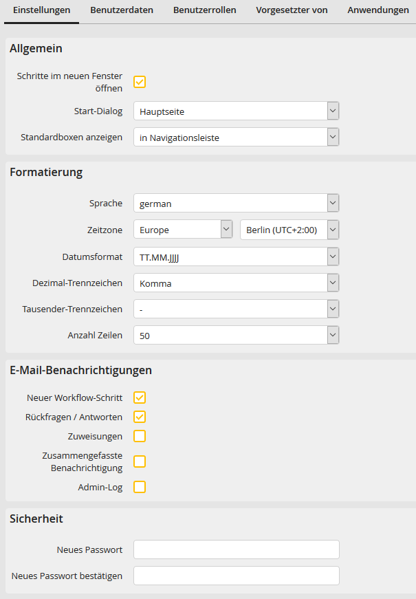 Allgemeine Benutzereinstellungen