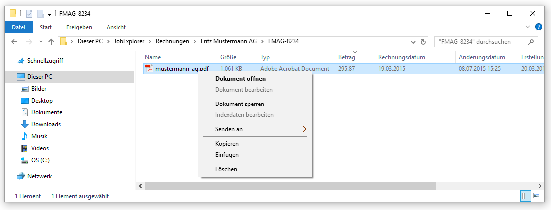 Kontextmenü einer Datei