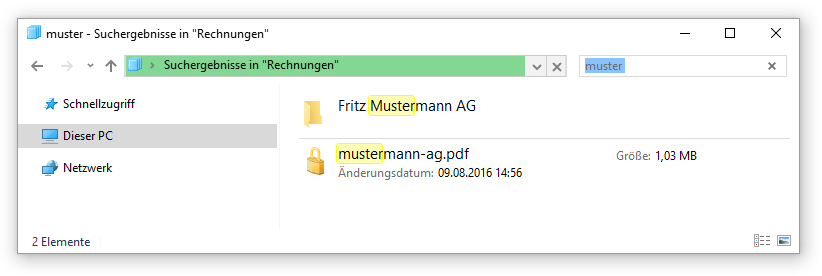 Beispielhafte Suchergebnisse