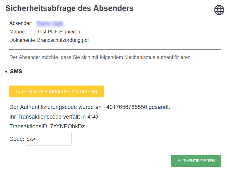 Authentifizierung mit SMS