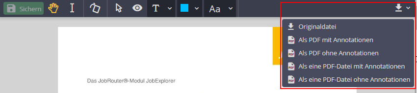 Download-Menü in der Kopfzeile