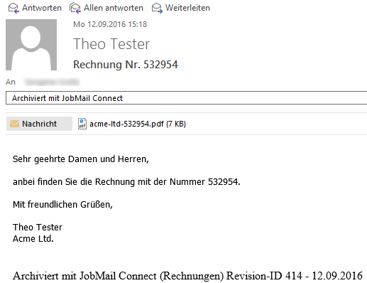 Nachricht in Microsoft Outlook nach dem Archivieren in JobRouter