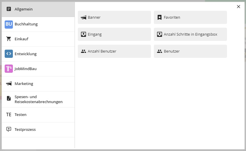 Ansicht zum Hinzufügen von Widgets