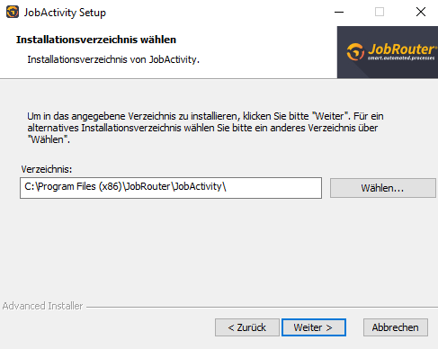 Installationsverzeichnis Auswahl