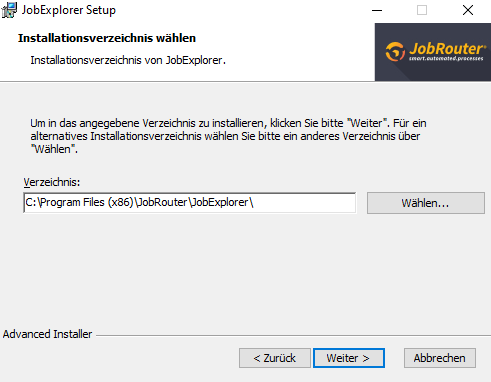Installationsverzeichnis wählen