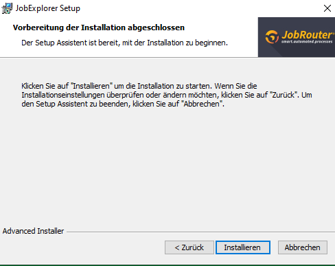 Vorbereitung der Installation abgeschlossen