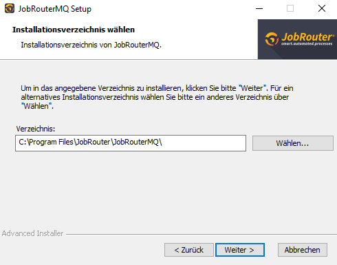 Installationsverzeichnis Auswahl