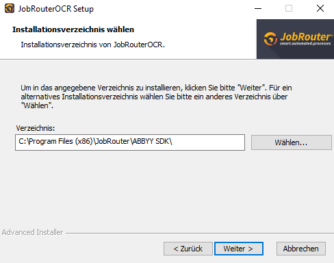 Installationsverzeichnis Auswahl