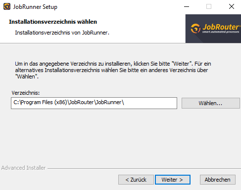 Installationsverzeichnis Auswahl