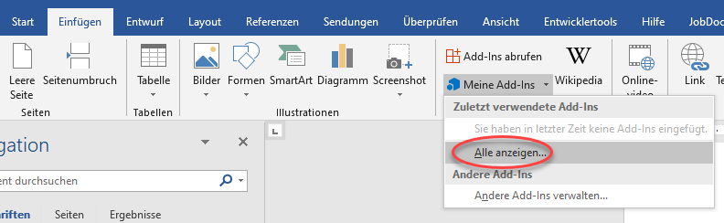 Add-In anzeigen