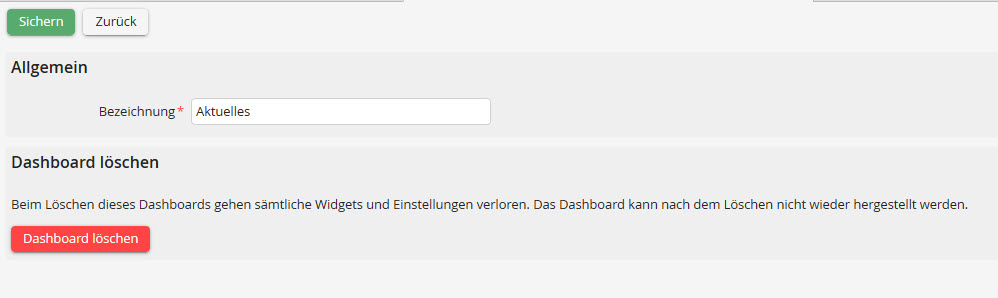 Dashboard Einstellungen