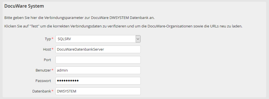 DocuWare System: Datenbankverbindung